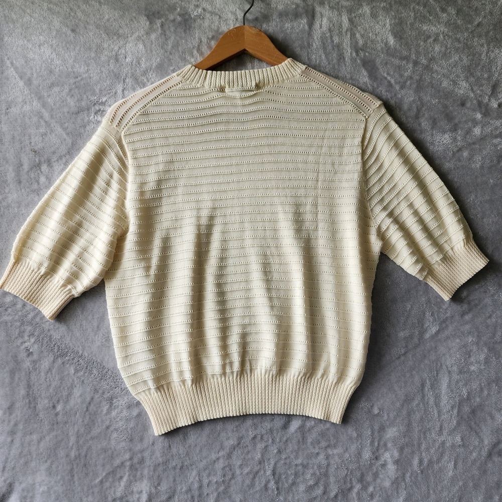 Madewell Womens Short Sleeve Size Medium Textural Stitch Crewneck Sweater Cream - Picture 10 of 10